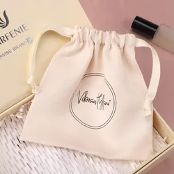 High Quality Beige Cotton Drawstring Bag For Gift Soap Candle Custom Printed Cotton Dust Pouch