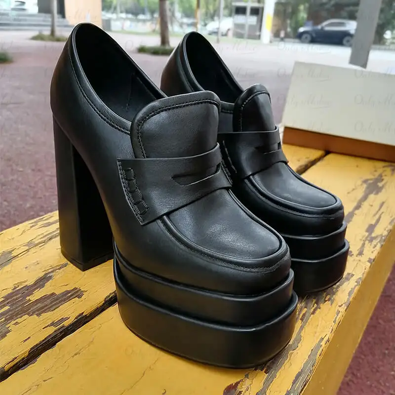 Onlymaker Zapatos de tacón para mujer, zapatos de moda punk de doble plataforma negros
