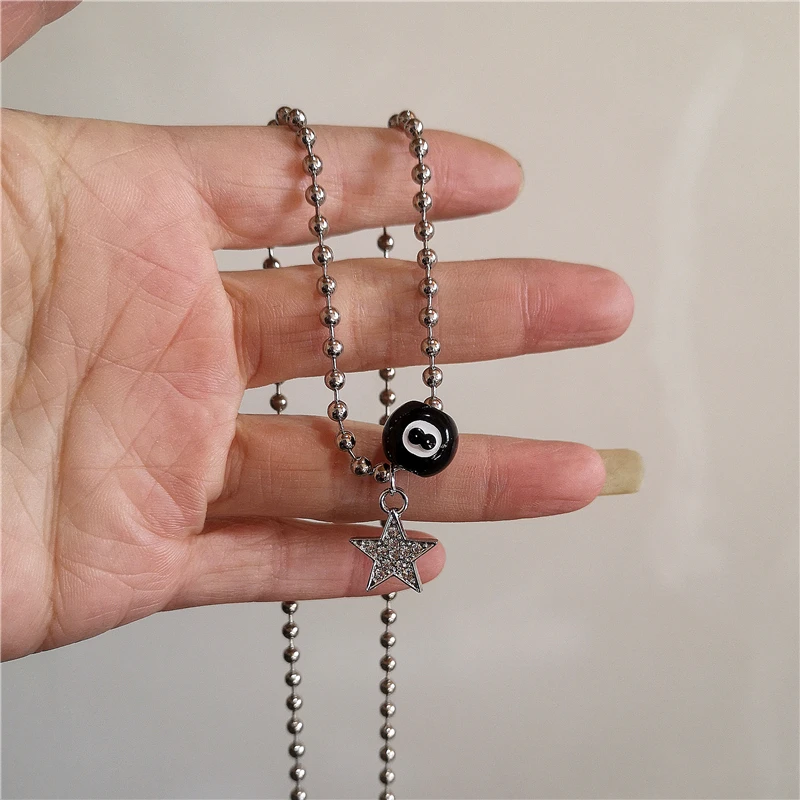 Kpop Punk Grunge Silver Color Star Cross Pendants Necklace For Men Women Couple Vintage Aesthetic Jewelry Y2K EMO Accessories