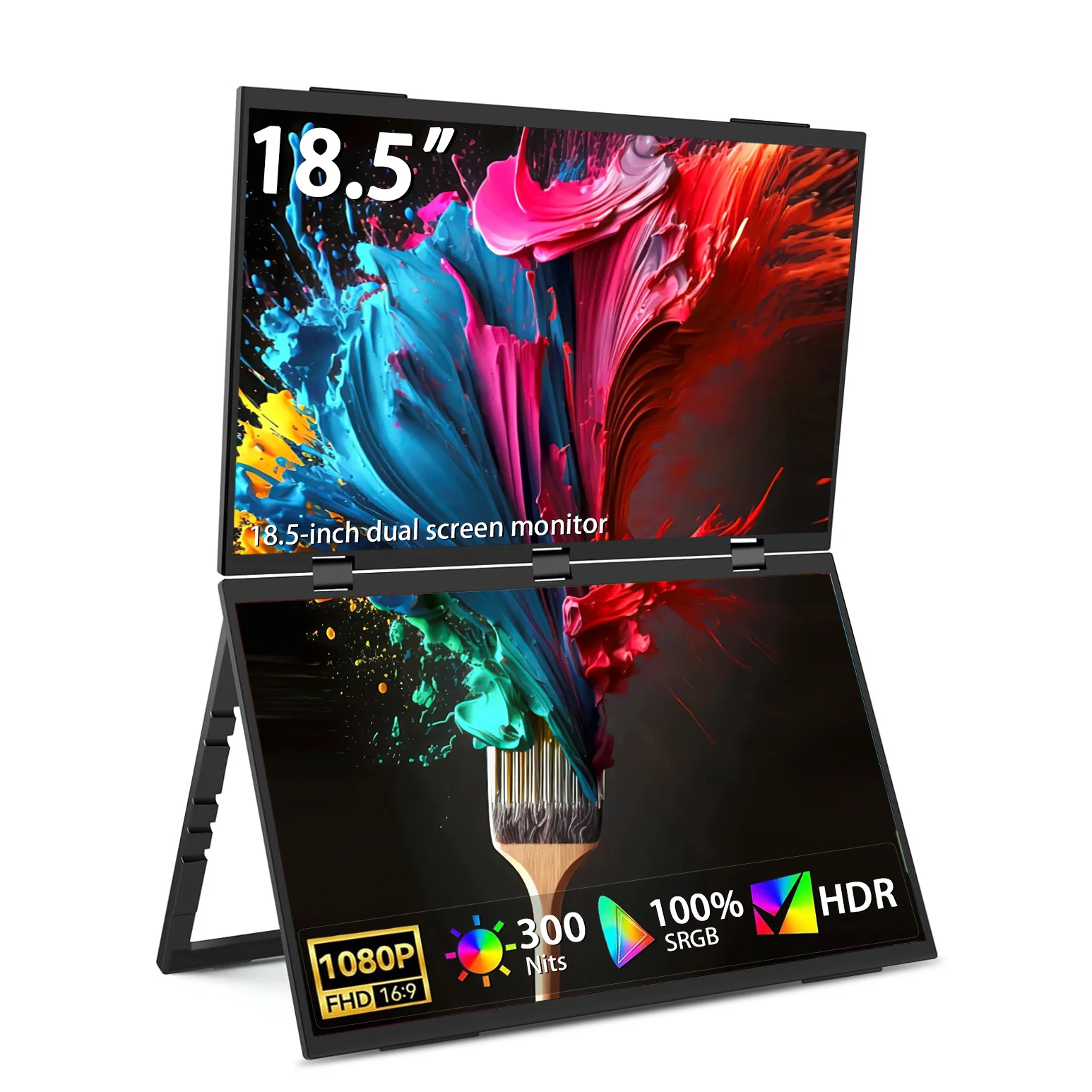 

AHXJKA 18.5" Dual Portable Monitor 1080P IPS Folding Stacked Triple Laptop Screen Extender with Stand USB-C mini HDMI Plug