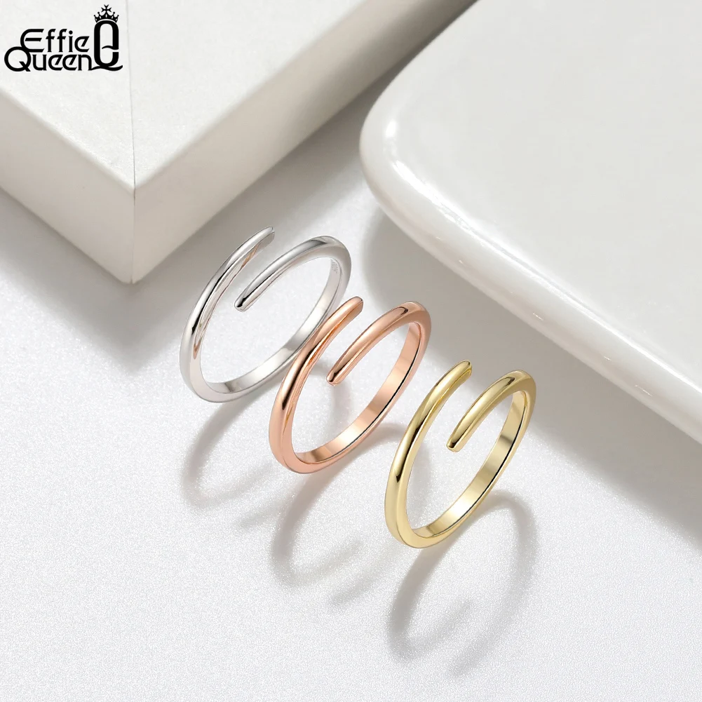 Effie Queen Open Rings 925 Sterling Silver 14K Gold, Silver and Rose Gold Color Minimalism Design Adjustable Party Present APR08