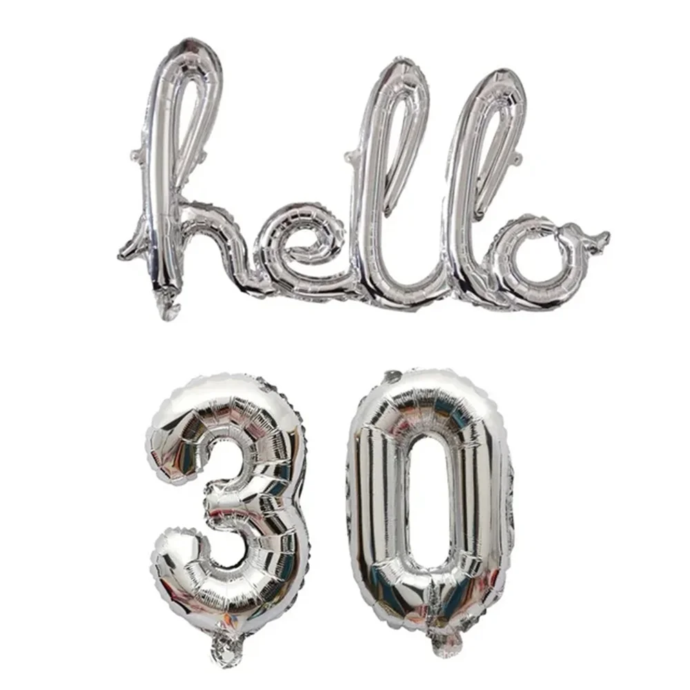 16inch Rold Gold Silver Hello Foil Balloon Number Balloon Birthday 18 21 25 30 40 50 Years Old Aldult Birthday Party Decoration