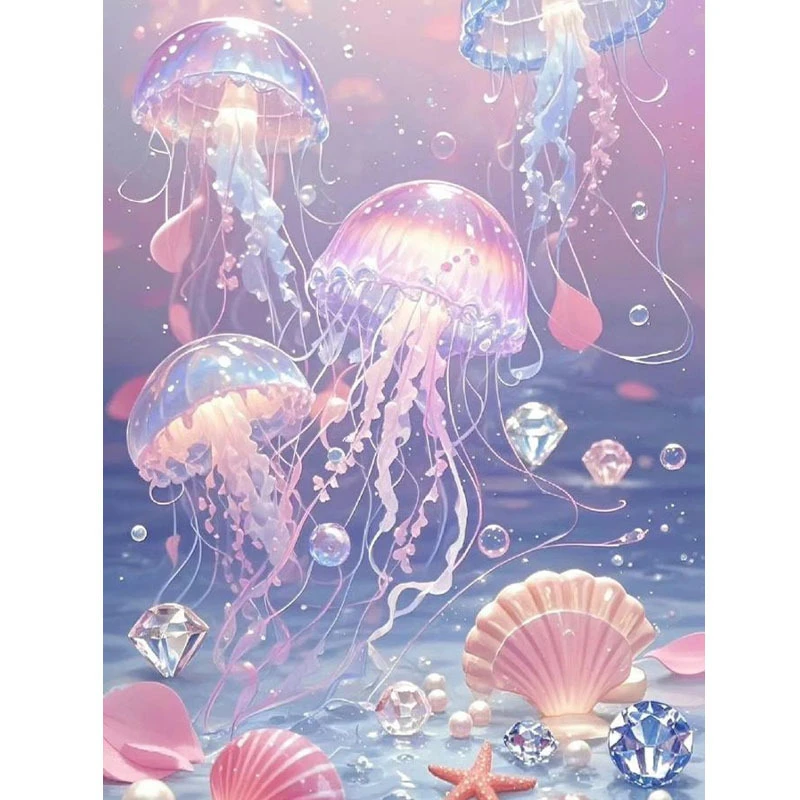 Jellyfish Shell Diamond Pearl Starfish Underwater Ocean Diamond Painting, Cute Marine Wall Decor For Home Living Room Gift