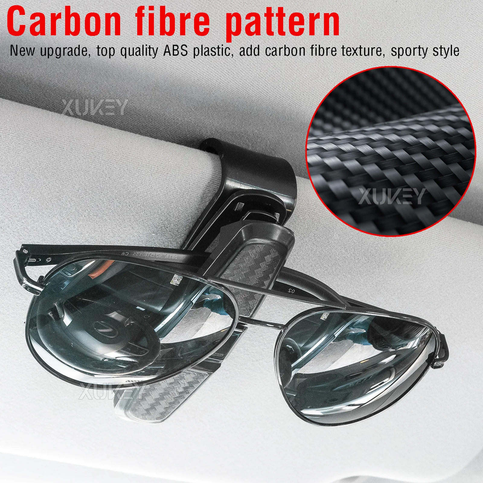 Sunglasses Holder for Universal Car Visor Double-Ends Card Clip 180 Degree Rotational Carbon Fibre Car Accessories Interior