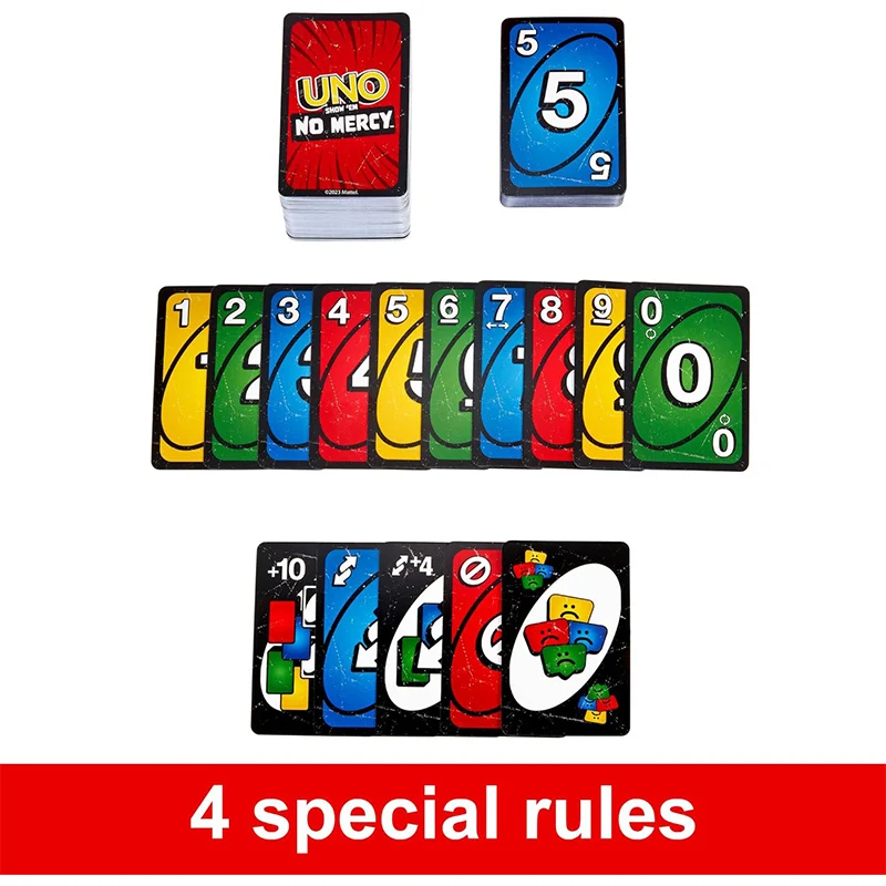 UNO No Mercy Games Card Iron Box Board Game for Kids Family Night with Extra Cards Special Rules Tougher Penalties