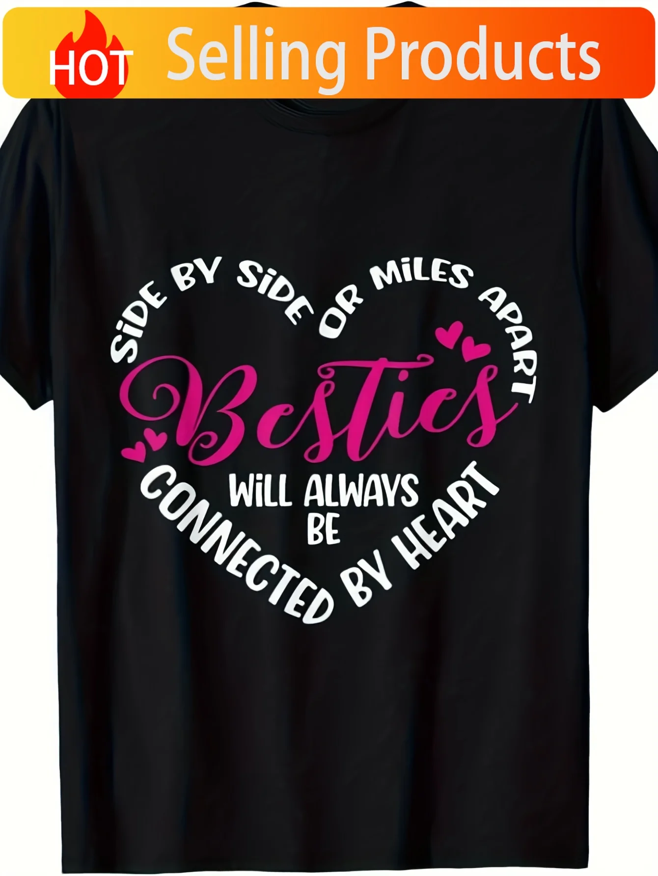Besties Will Always Be Connected by Heart BFF Best Friends T-Shirt 100% Short-Sleeved Shirt for Both Men And Women Unisex Crew N