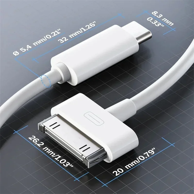 Adaptador de cable de 30 pines, accesorios, cable de datos de carga Nano Touch para iPhone 4, 4S, 3GS, iPad 1, 2, 3, iPod, USBC tipo C a cargador de 30 pines