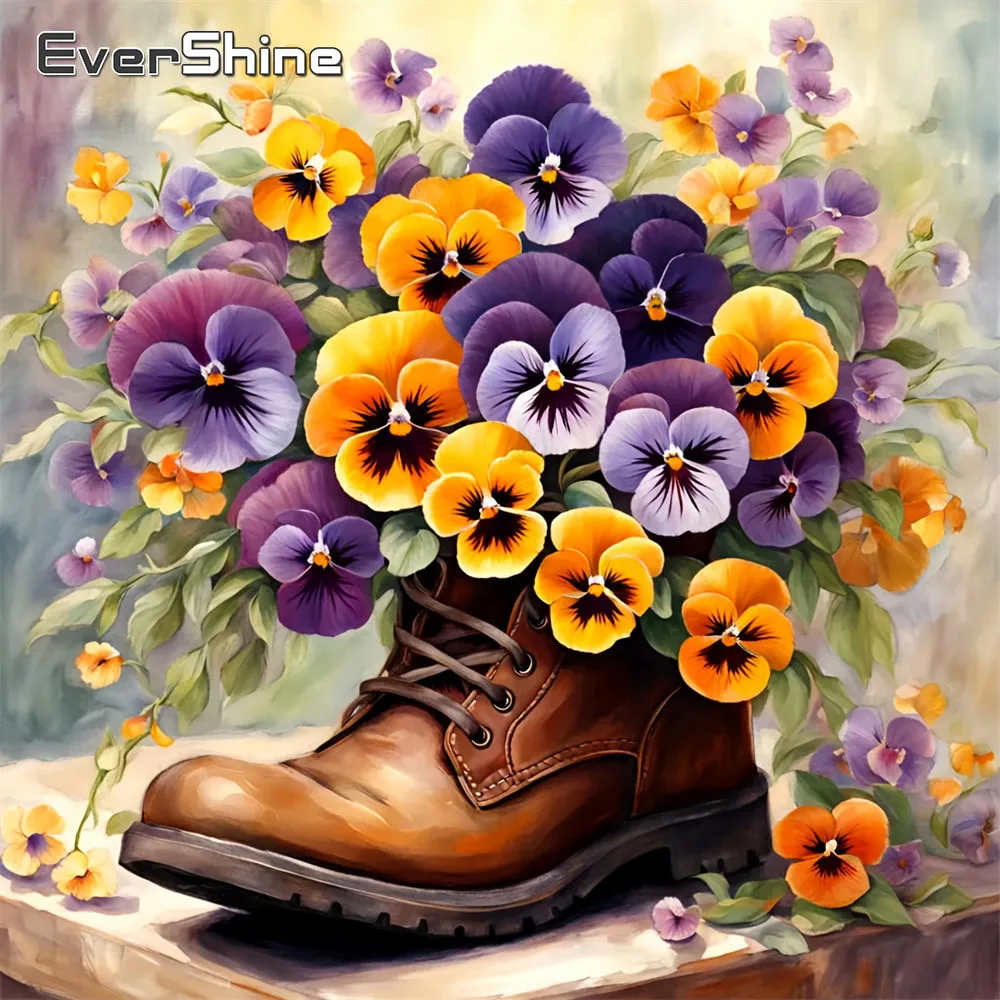 

Evershine Diamond Mosaic Flower Picture Rhinestones Painting Poppy Full Square Drill Embroidery Shoes Home Decoration