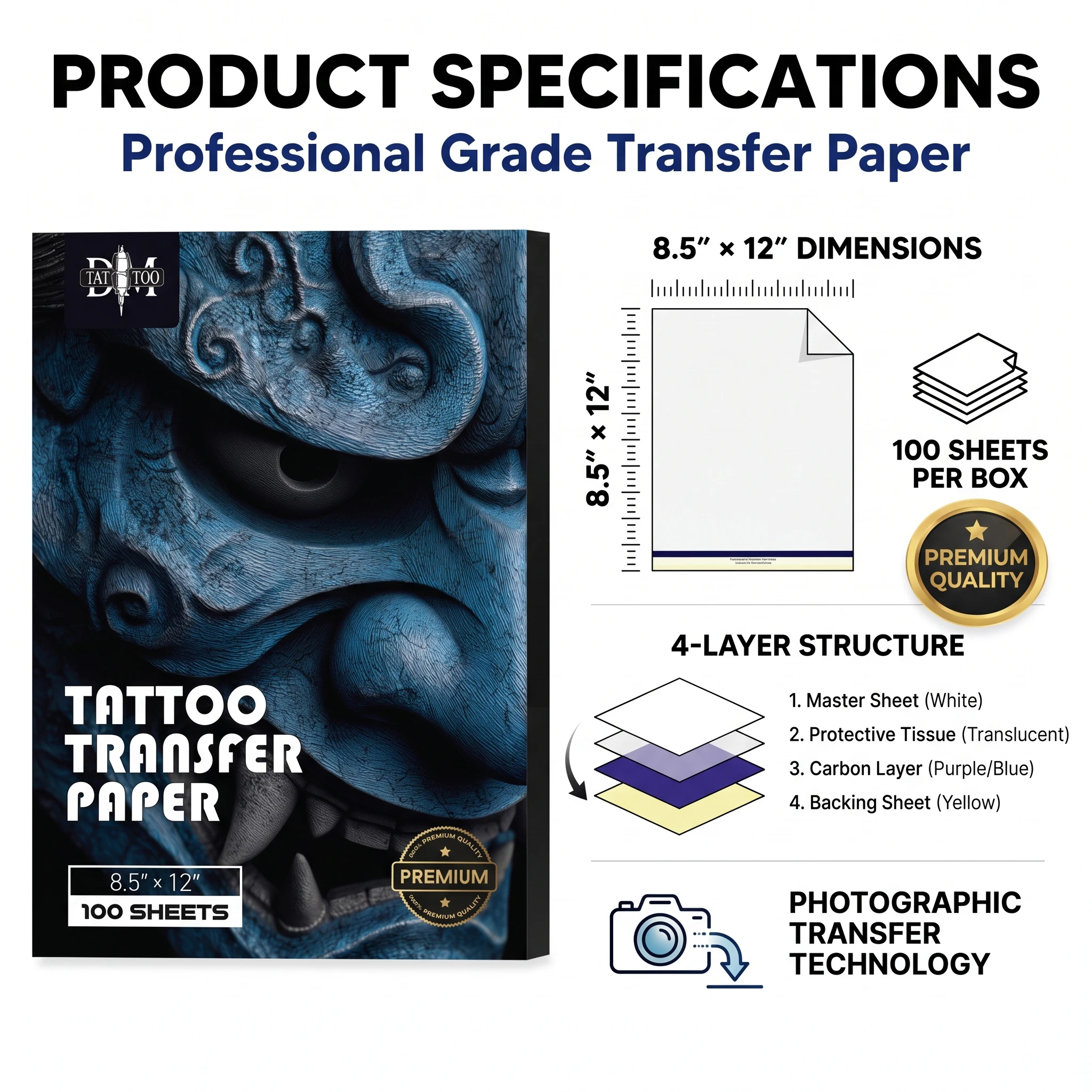 DM 100/50/20PCS Tattoo Transfer Paper 4 Layers A4 Size Free Hand Thermal Copier Stencil Paper for Tattoo Transfer Machine