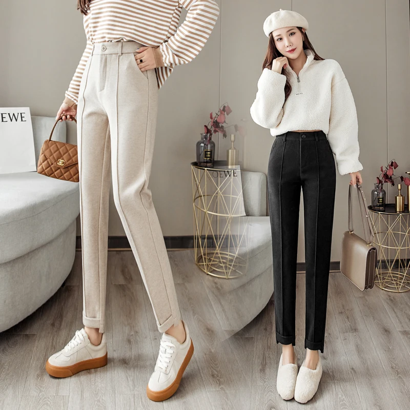 Woolen Pants Women's Harem Pencil Pants 2024 Autumn Winter High Waist Casual Suit Pants Office Lady Women Trousers Hot Sale