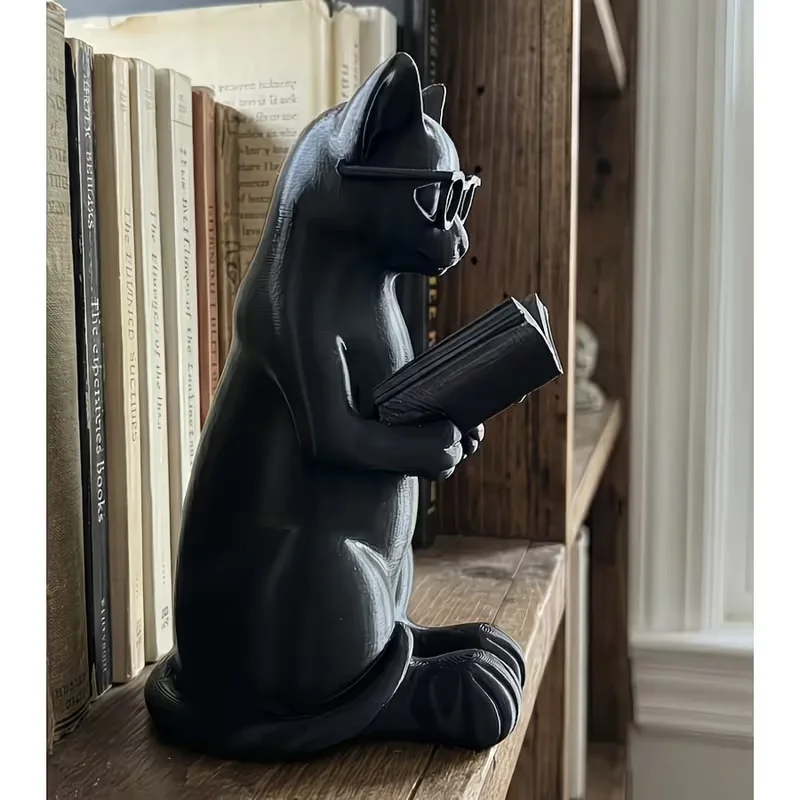 3D 프린팅 독서하는 고양이 피규어 (안경 착용) 책 - Home Office Bookshelves 리뷰 및 가격