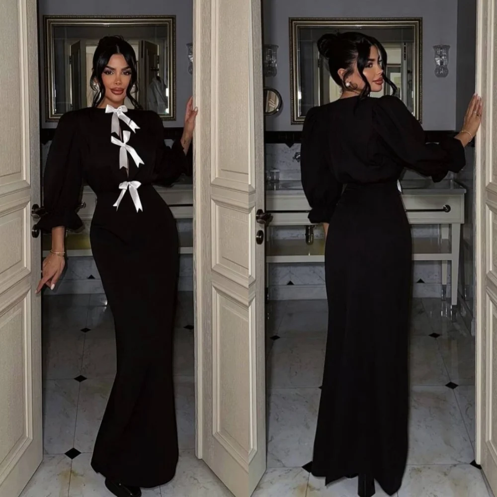 Customized Jersey Bow Sheath O-Neck Long Dresses Bespoke Occasion Evening Exquisite Fashion High Quality