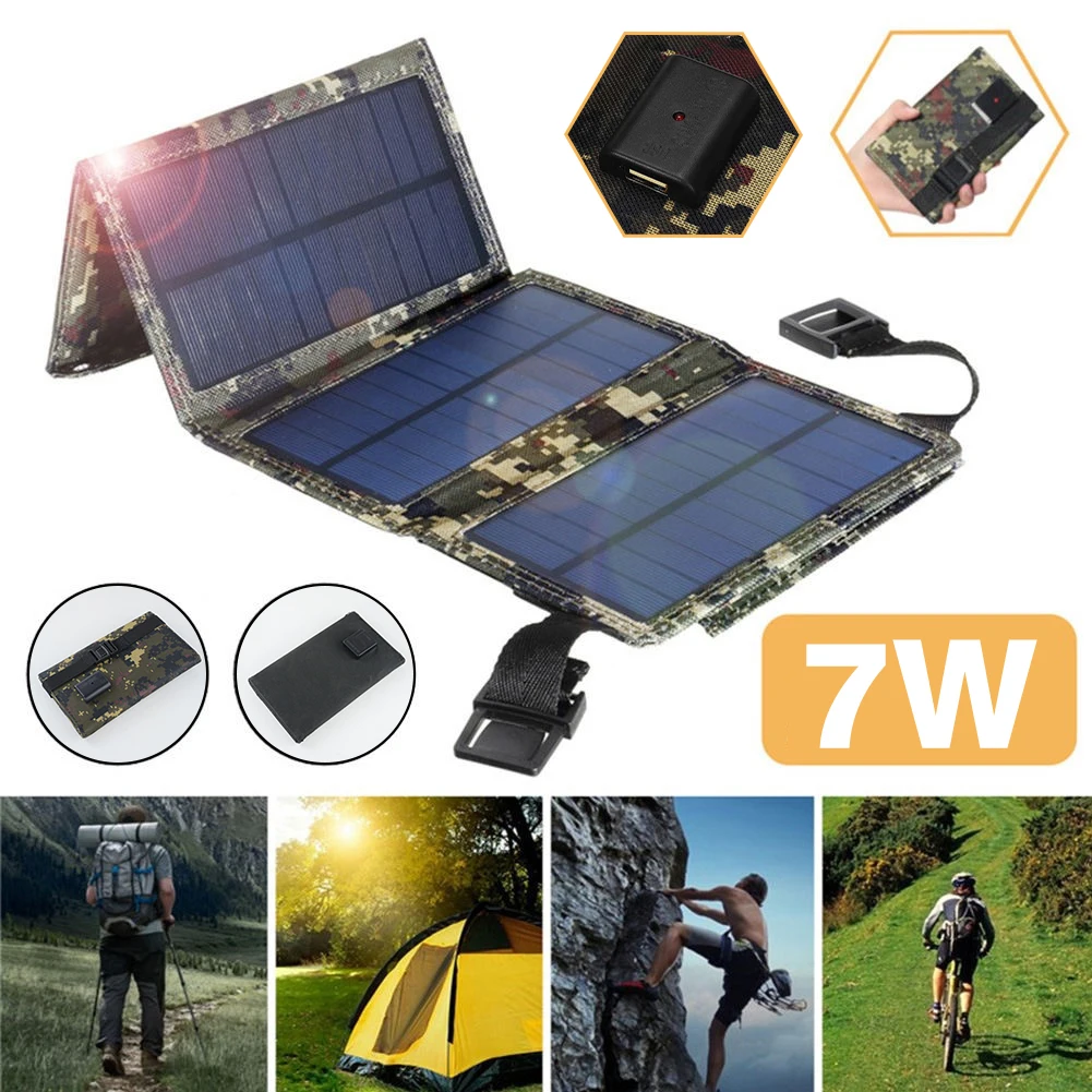 Byscoon Waterproof 5V Foldable USB Solar Panel Cells Mobile Phone Battery Charger for Camping Hiking with Carabiner