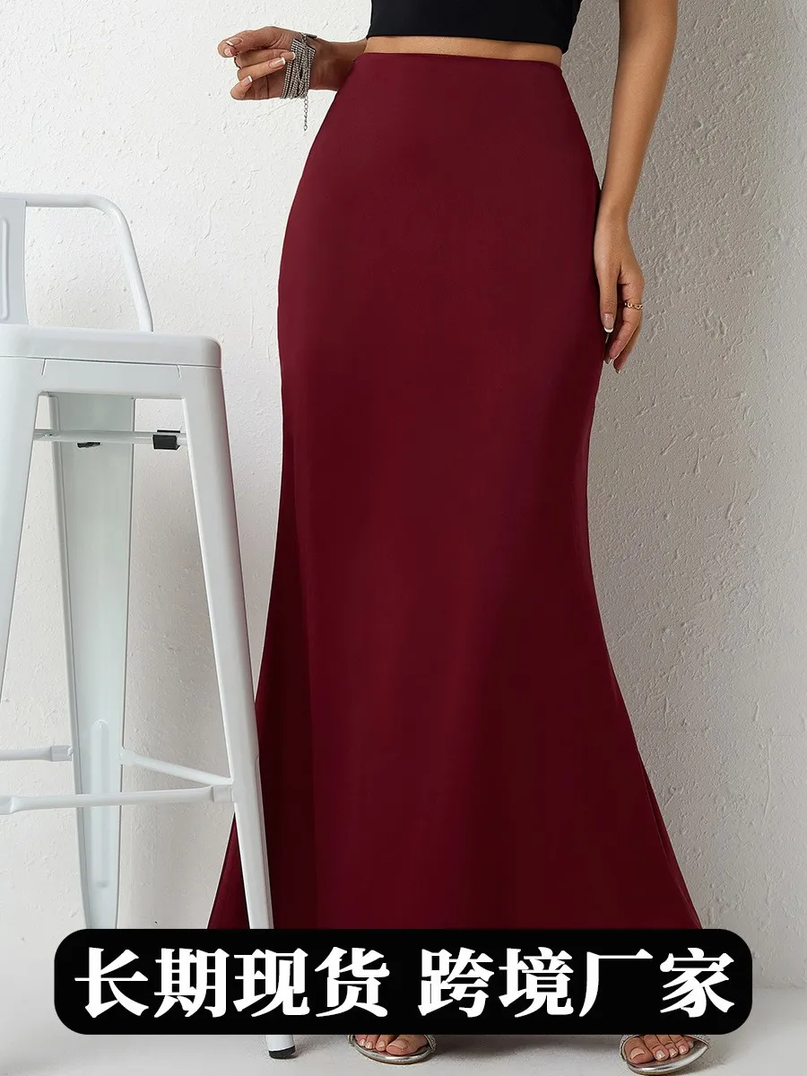 Summer Spring Women's Clothing Satin Long Skirt Elegant Maxi Skirt For Glossy Solid Casual Office Wear