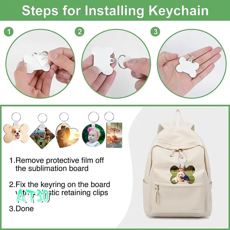 

75 Piece Sublimation Keychain Blanks Bulk White MDF Keychain Double Sided Heat Transfer Keychain Board For DIY And Craft-AT30