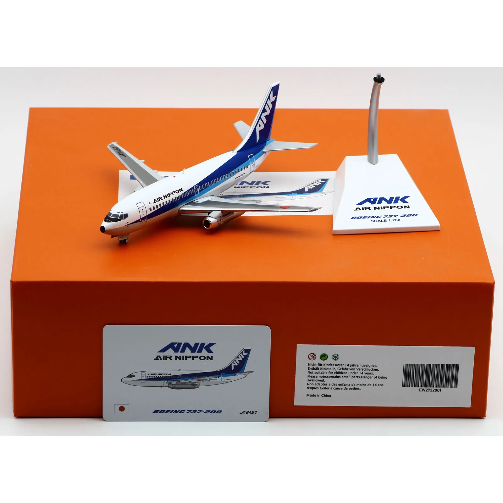 EW2732001 Alloy Collectible Plane Gift JC Wings 1:200 Air Nippon Boeing B737-200 Diecast Aircraft Jet Model JA8457 With Stand