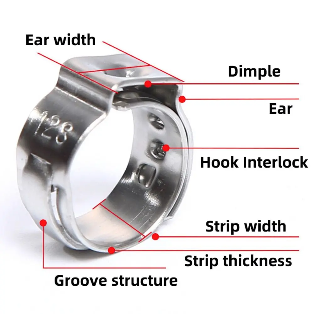 10Pcs 5.3-31mm Hose Clamp Assortment Kit Fixed Pipe Clip Single Ear Stepless 304 Stainless Steel Pipe Hoop Fuel Tube Water Pipe