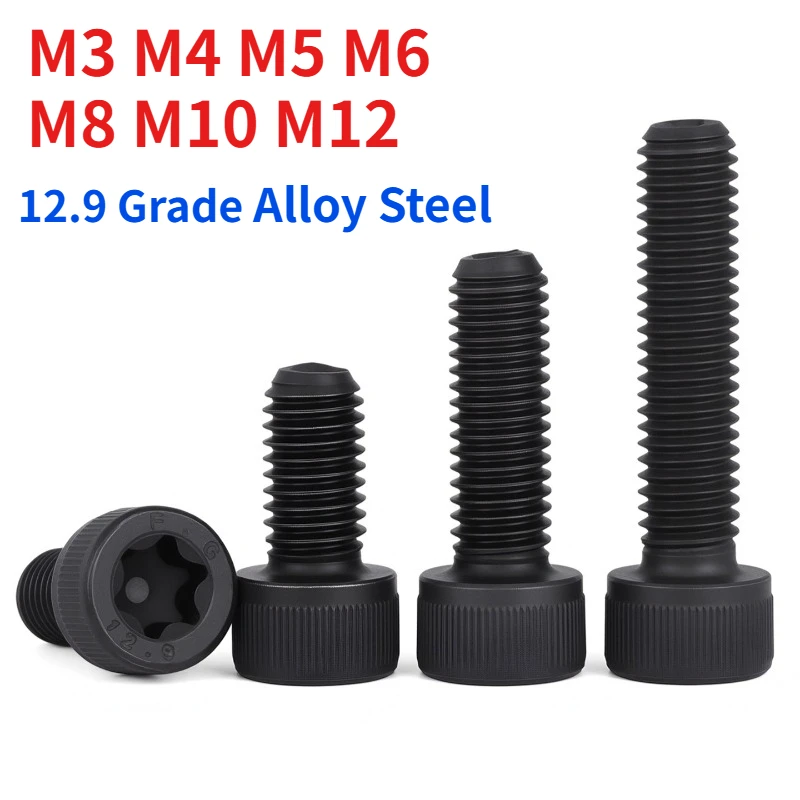 1-5pcs 12.9 Grade Black Torx Socket Cap Head Screw, Star Drive Allen Bolt, Cylinder Torx Machine Screw M3 M4 M5 M6 M8 M10 M12