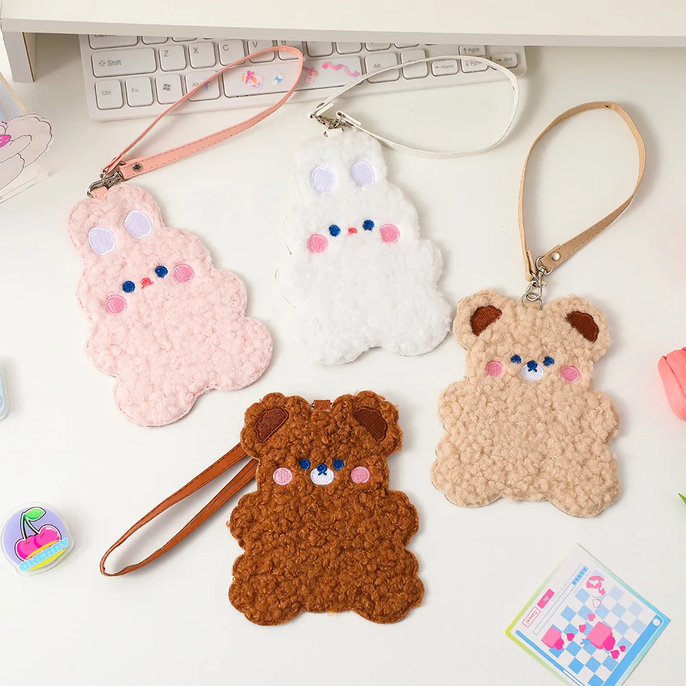 Cartoon Bear Card Holder Plush Student Bus Card Korean Meal Photocard Holder Organiser Girl ID Cards Frame Hanging Tag