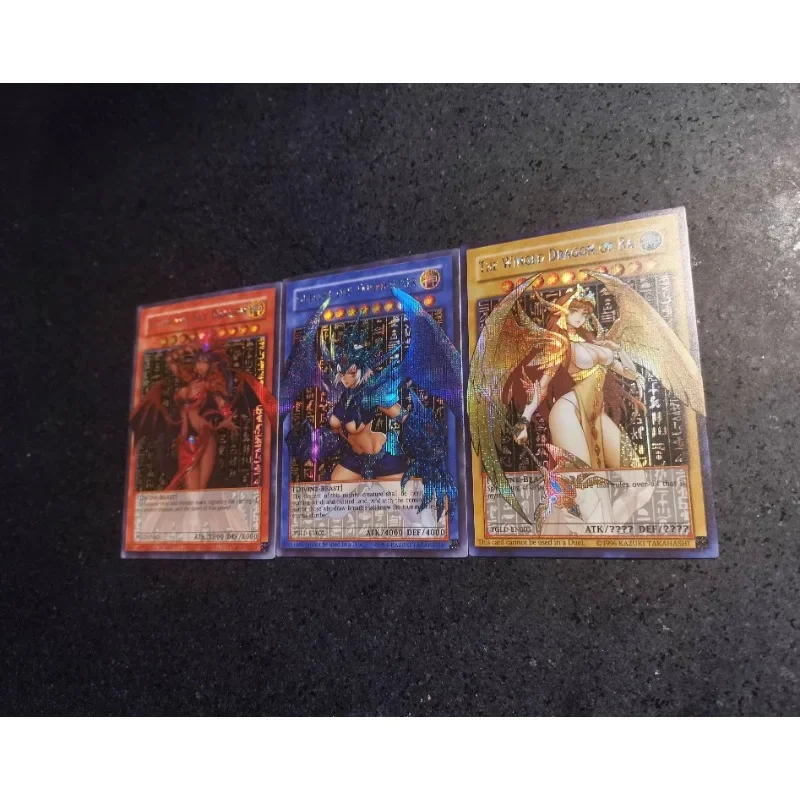 3pcs/set YuGiOh Egyptian God Girl Animation Characters Self Made Refraction Flash Card Anime Classics Game Collection Cards Toy