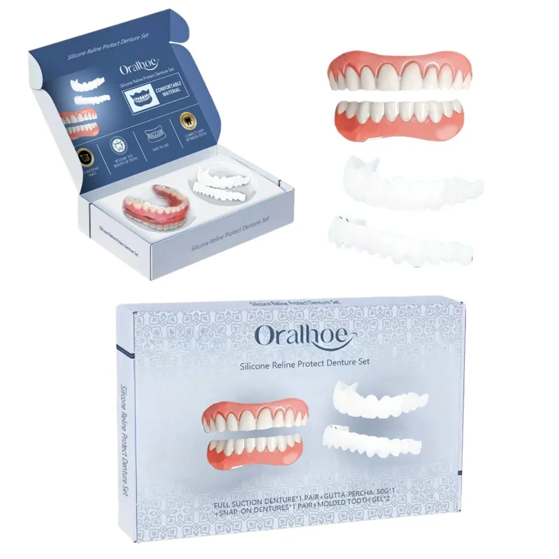 

Cosmetic Teeth Veneers Temporary Fake Teeth Cover Upper Lower Whitening Denture Removable False Tooth Veneer for Daily Beauty