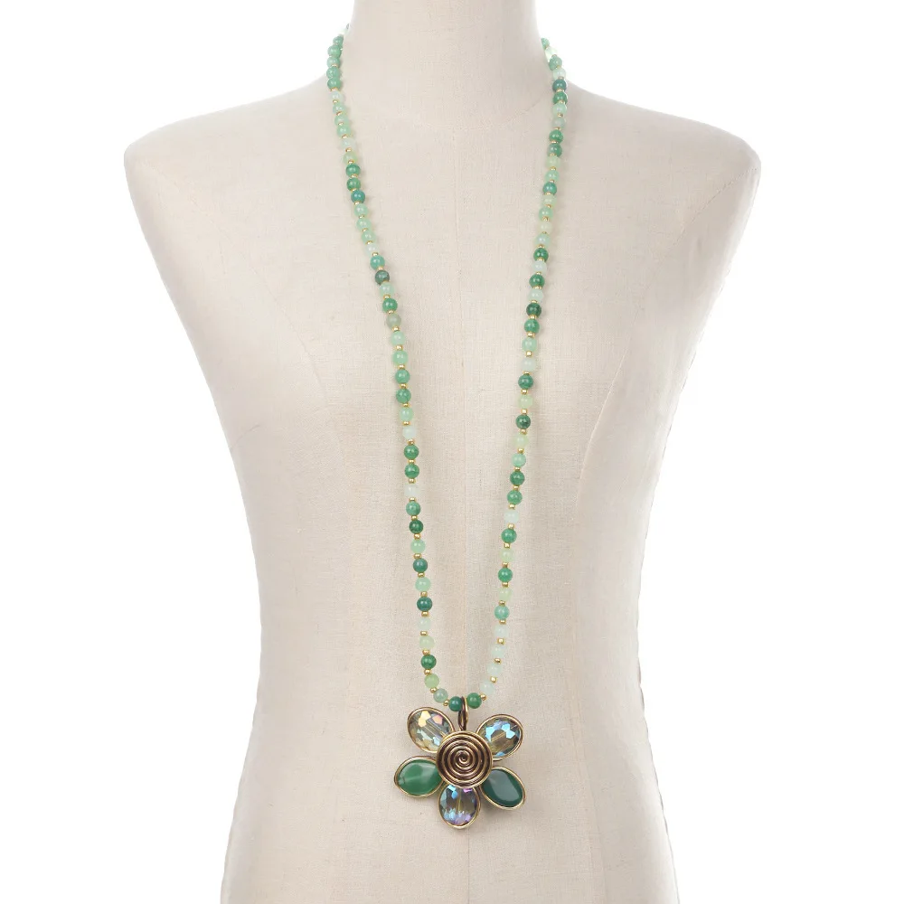 Colorful Bohemian Glass Beads Long Fringe Necklace with Flower Pendant Handmade Women Jewelry Party