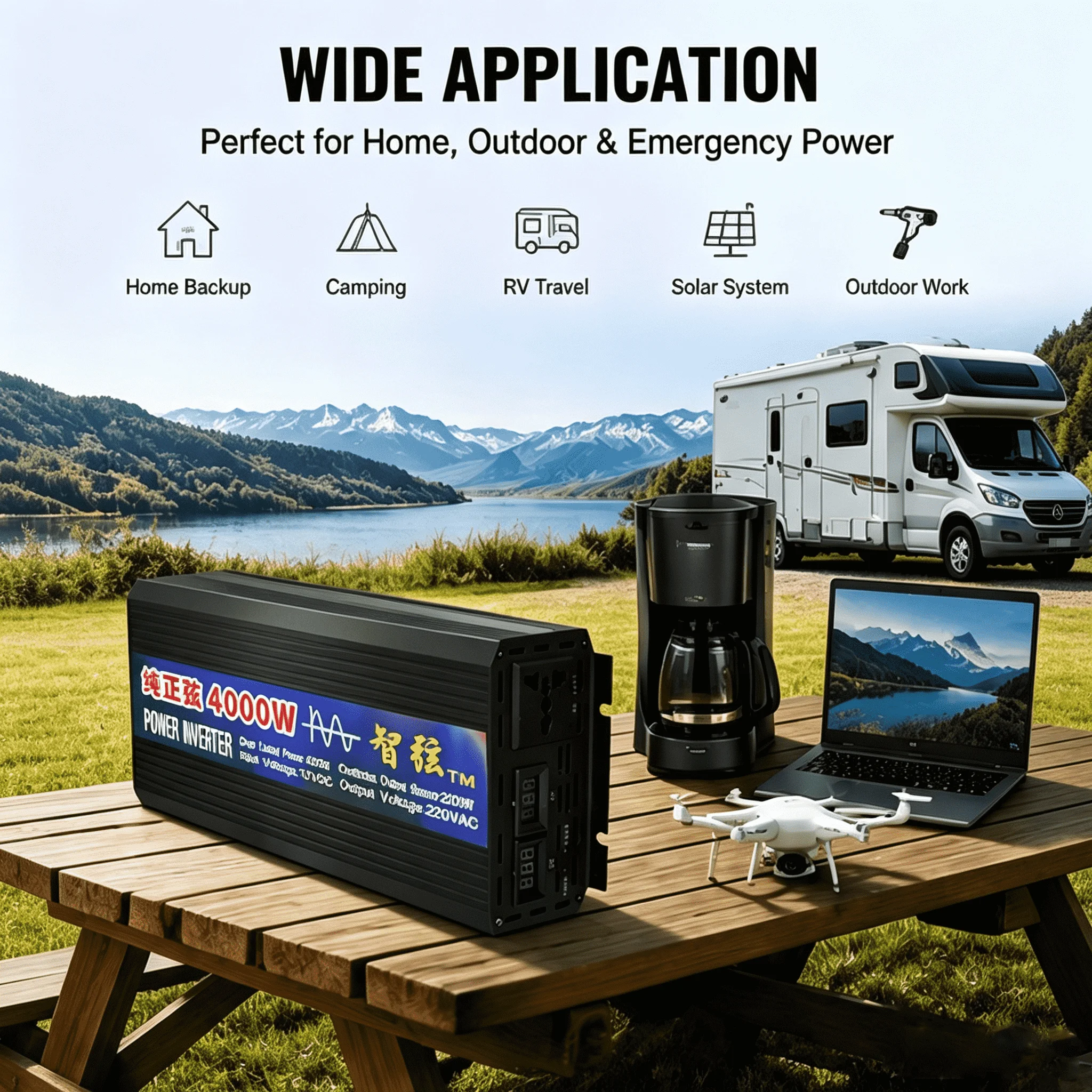 Pure Sine Wave Power Inverter 3/4000W Peak DC 12V/24V To AC 220V  Continuous Converter Digital Display Car Solar RV Power Supply