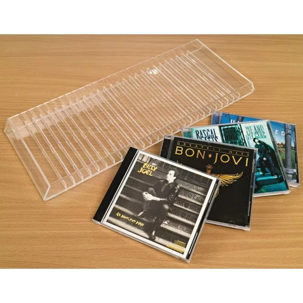 Modern Clear Acrylic CD Storage Rack Display Compact Disc Organizer Stand That Holds 25 Standard Jewel Cases