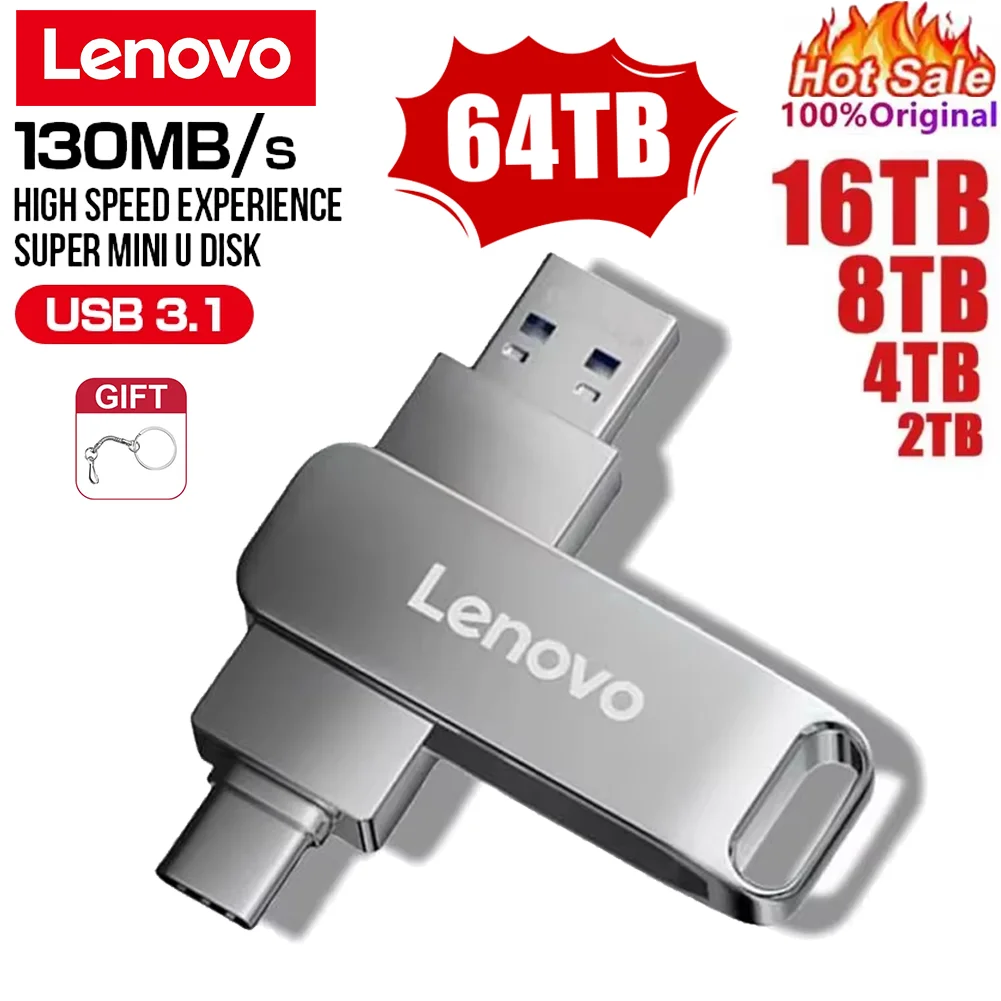 Original Lenovo 64TB USB3.0 Flash Drives U Disk High Speed Metal Pendrive WaterProof Type-C Memoria USB Stick USB Drives 8TB 4TB