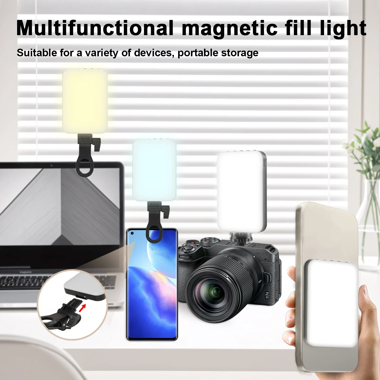 Magnetic Selfie Light Phone Rechargeable LED Video Light Selfies Video  with Clip for Phones Cameras Laptops iPads iPhone Light