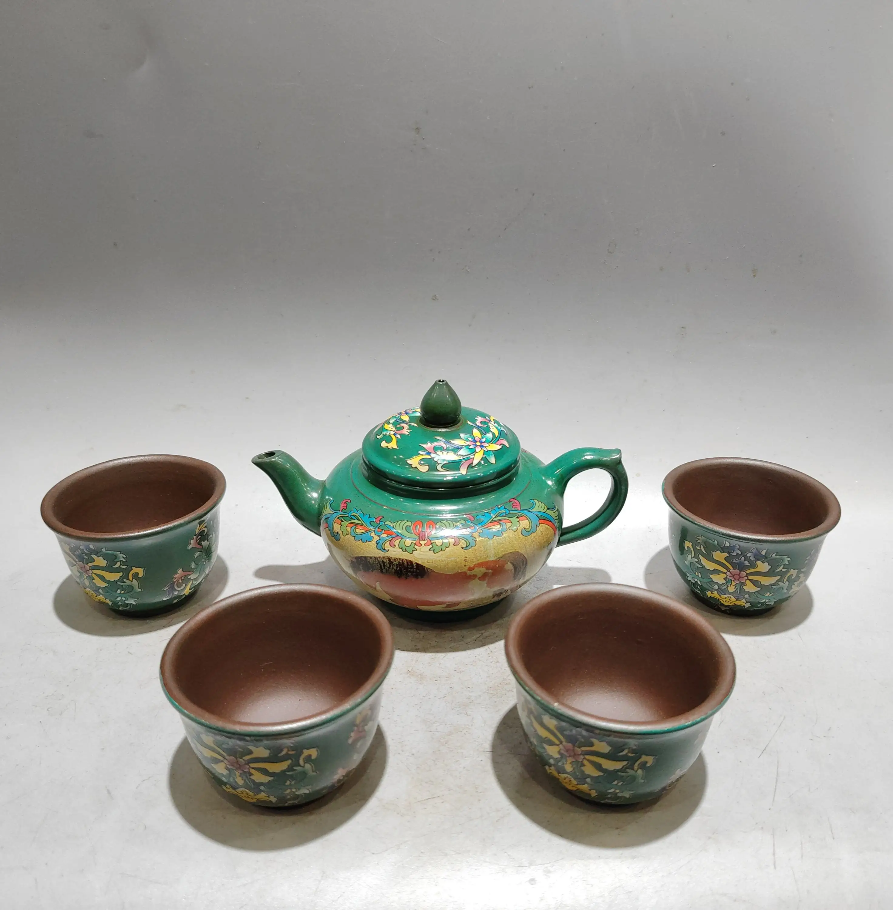 Purple teapot Yixing Purple Clay Teapot Colour Enamel Pattern design for horses Laughing Sakura Pot 4 cups a set Kettle Teapot