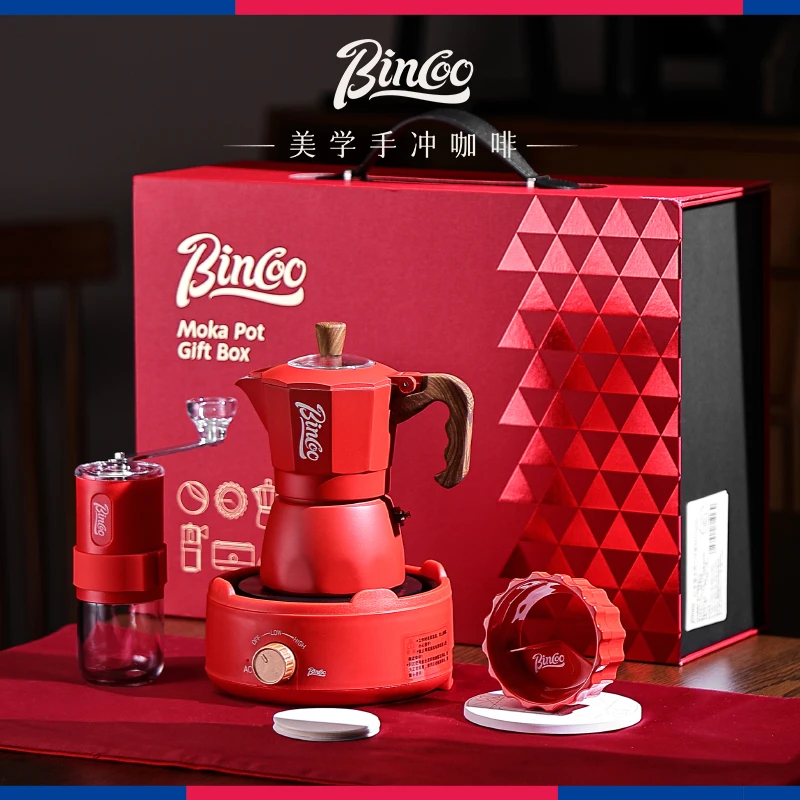 

Портативный горшок мокко, подарочная коробка, приготовленный кофе, двойной клапан, красный комплект, итальянский сувенир на свадьбу, день рождения