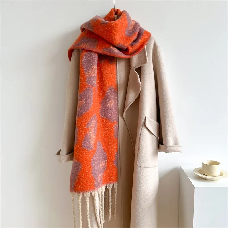 

New Autumn Winter Imitation Cashmere Scarf Men Women Thickened Warm Elegant Neckerchief Leopard Print Soft Long Tassel Scarves