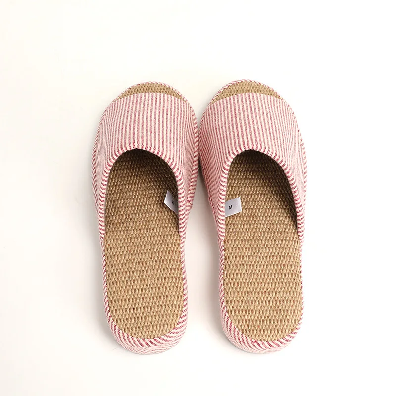 Striped anti-static slippers Quiet soft soles non-stick linen breathable absorb sweat