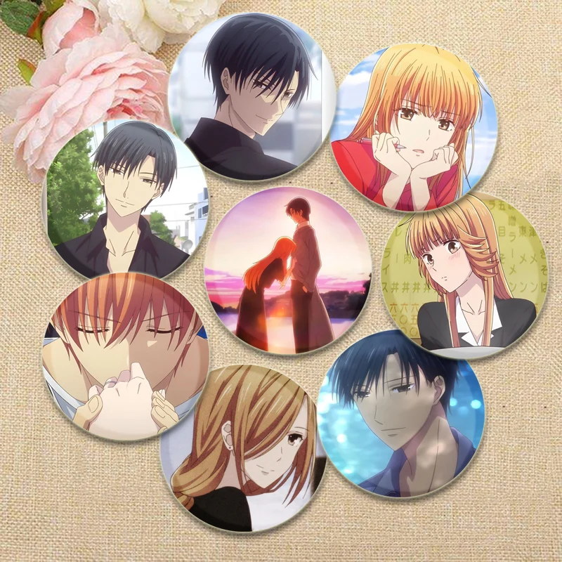 Fruits Basket Round Pins Cute Anime Figure Brooches Souma Kyo Honda Tohru Badge Backpack Shoes Jewelry Accessories Gifts