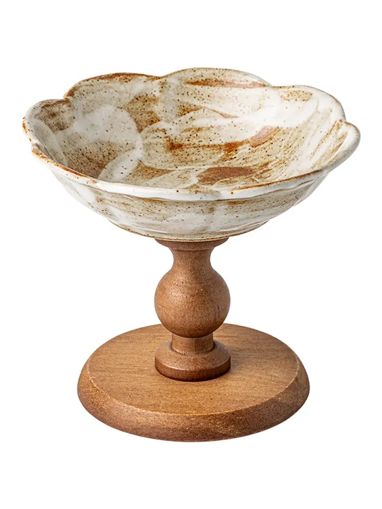 For 6-Inch Wooden Tall Fruit Plate Ceramic Refreshment Refreshment Plate Wabi Sansan Ornament