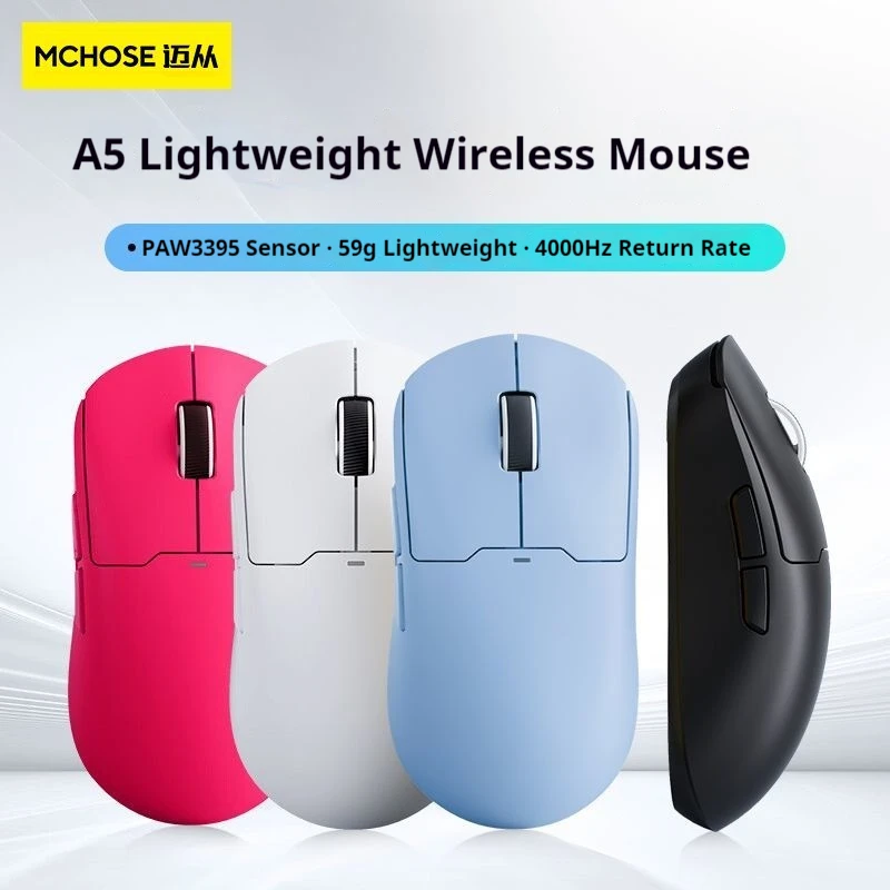 Mchose A5 Promax Gaming Mouse Limited Edition Wireless Bluetooth Three Mode 26000dpi Paw3395 Lightweight Esports Mouse For Gamer