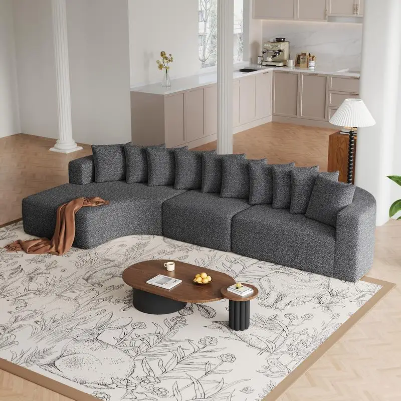 طقم أريكة مقطعية من الشنيل مقاس 131.1 بوصة، أريكة منحنية حديثة مع 10 وسائد، أريكة غرفة معيشة على شكل حرف L مع كرسي يسار #5