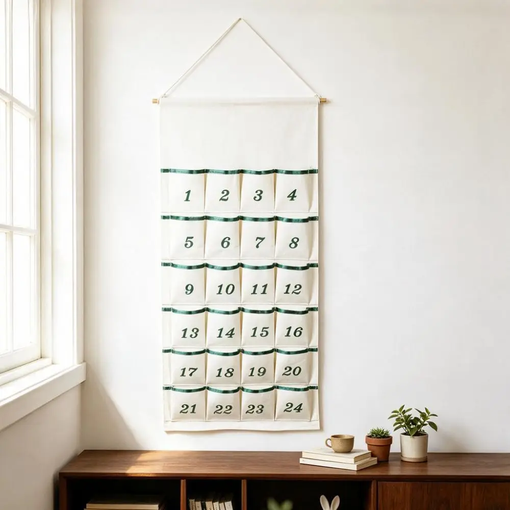 With 24 Pockets Christmas Wall Hanging Storage Pouch Numbered Good Load-bearing Christmas Countdown Calendar DIY Space-saving