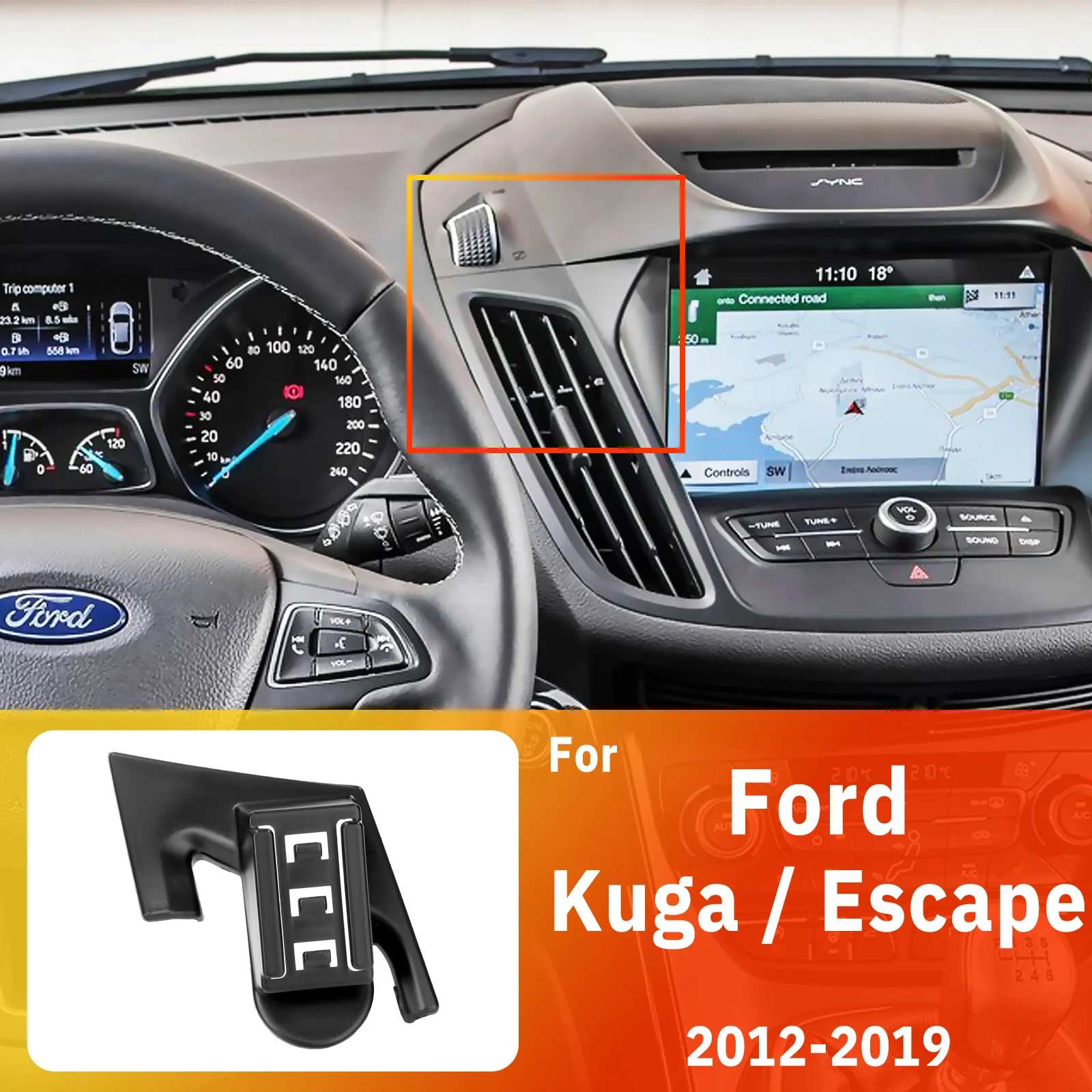 Entwickelt für Ford Kuga Escape 2012-2018 2019 Handyhalterung Auto Magnetische Halterung Smart Sensing Kabelloses Laden Ein-Tasten-Freigabe