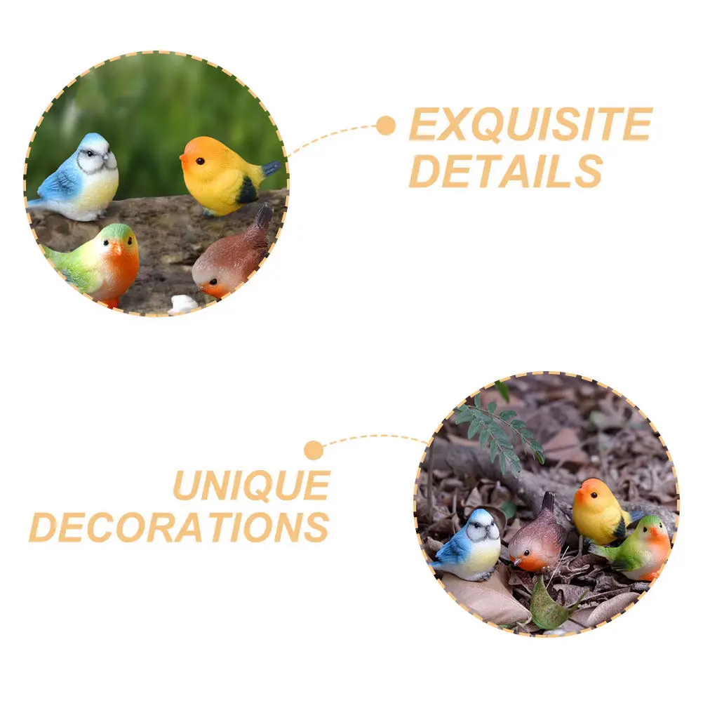 4Pcs Resin Bird Statues Miniature Garden Ornaments Outdoor Indoor Decor Realistic Landscape Accessories Desktop Cake Topper