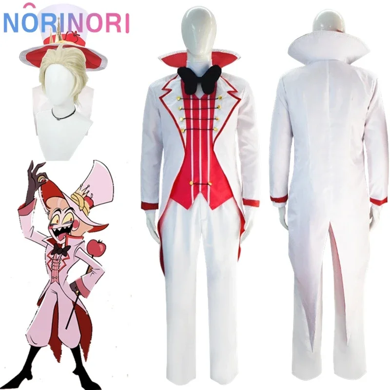 Hazbin Lucifer Cosplay Anime Hotel Morningstar Cosplay Costume Wig Daddy White Suit Devil Hell Halloween Party Adult Men Costume