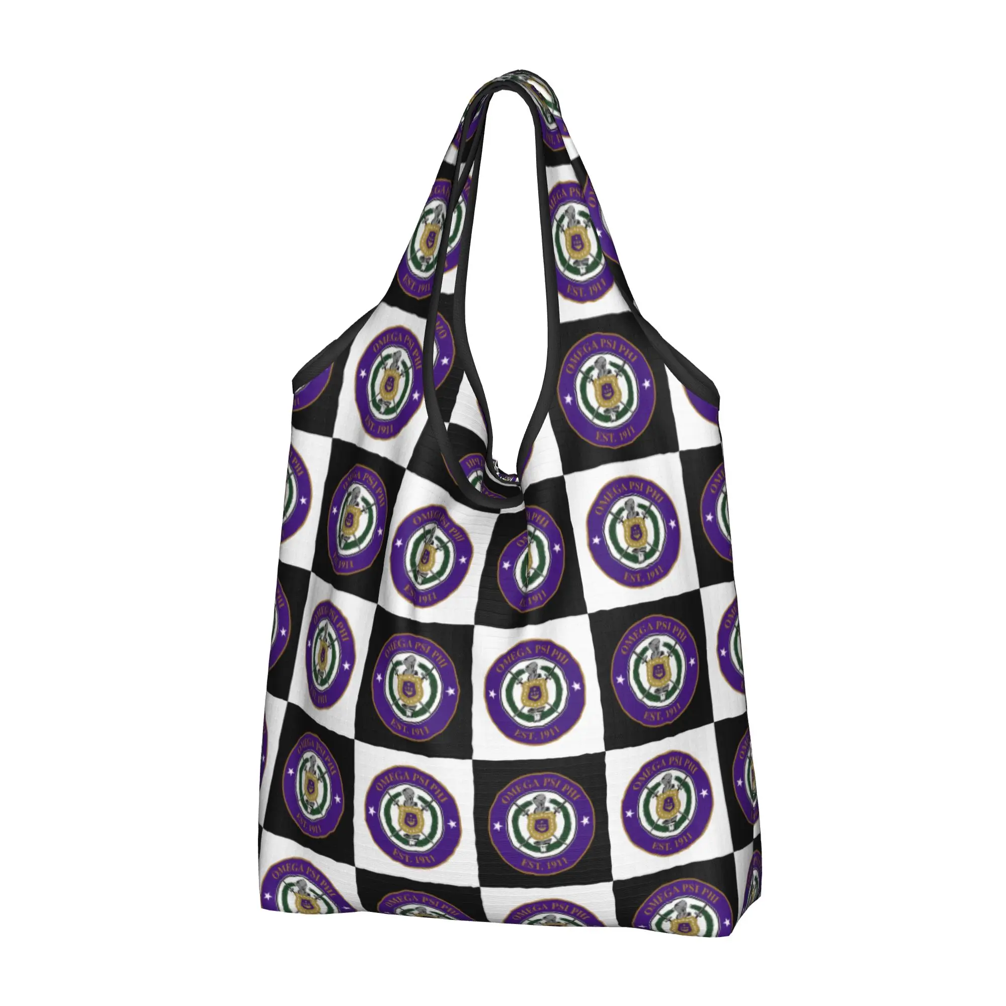 Custom Omegas Psi Phi Checkered Plaid  Shopping Bags Portable  Groceries Psi Phi African American Fraternity  Shopper Tote Bags