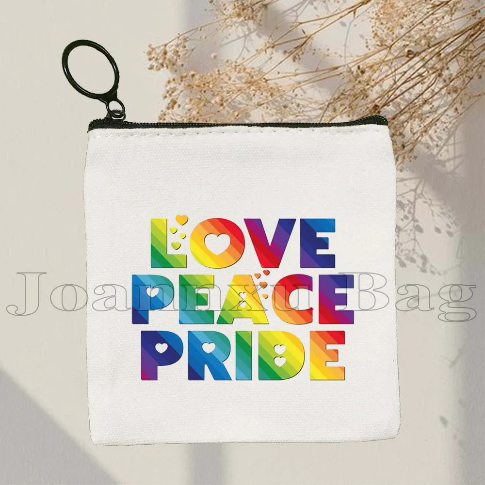 EQUALITY Arco-íris coração orgulho gay lgbtqia presentes bonitos bolsa de moedas de lona bolsa pequena praça chave sacos de cartão de armazenamento carteira bolsa com zíper