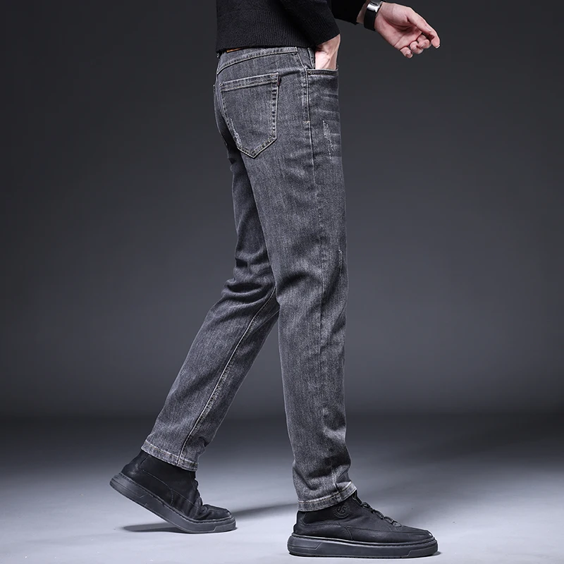 Pantalones vaqueros ajustados rectos pequeños para hombre, ropa de calle, pantalones cargo grises, moda de primavera y otoño