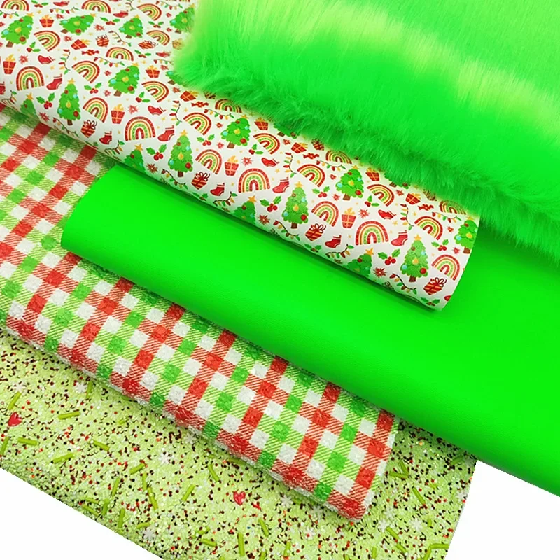 Green Glitter Leather Immitation Fur Fabric sheet Rainbow Printed Synthetic leather Tartans Printed Glitter For DIY 21x29CM Y402