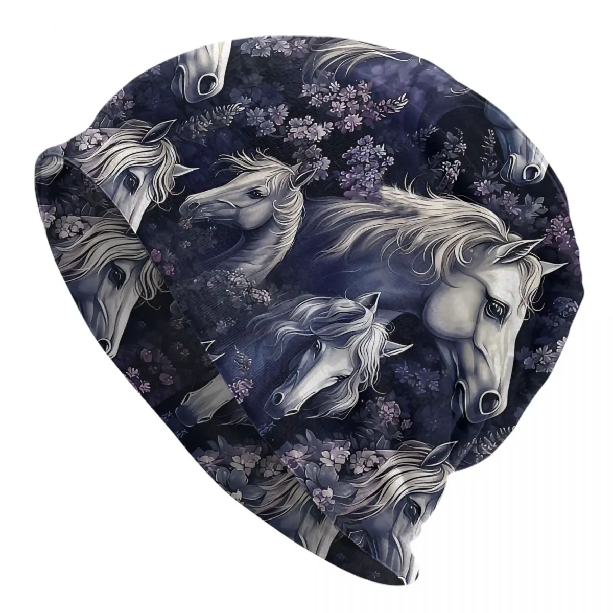 Lilac Horses Thin Skullies Beanies Autumn Spring Caps For Men Women Horses Ski Caps Bonnet Hats