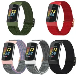 Nylon Elastic Watch Band for Fitbit Charge 5 Adjustable Metal Buckle Sport Bracelet Loop Strap for Fit bit Charge 5 Smart Watch