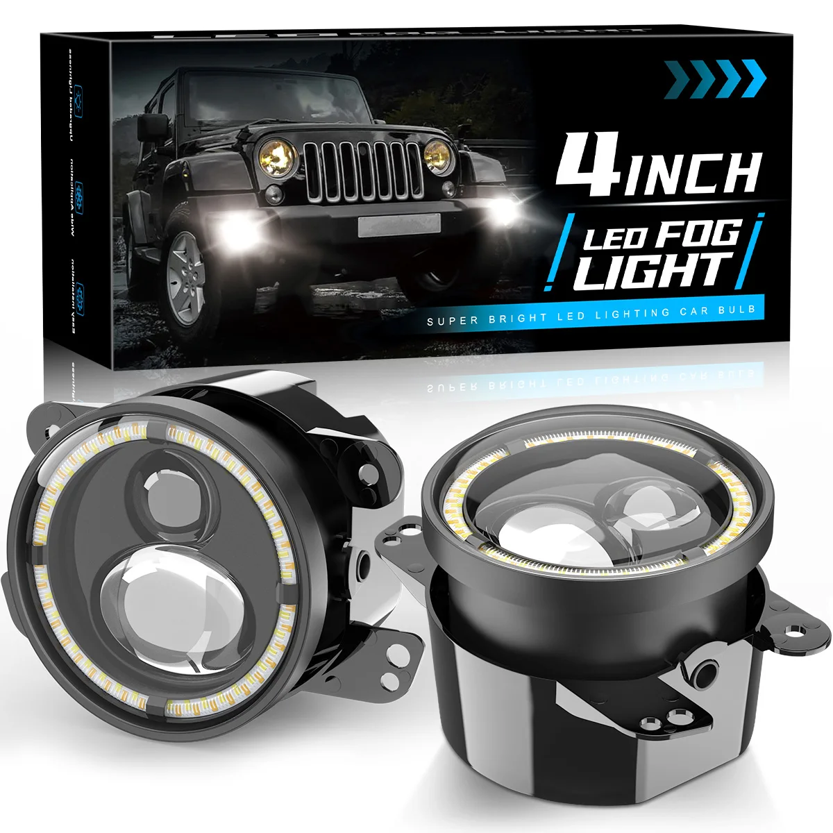 

2 шт. 4-дюймовые круглые светодиодные противотуманные фары с белым кольцом Halo DRL Янтарный указатель поворота для автомобиля Jeep Wrangler JK TJ LJ Dodge Chrysler