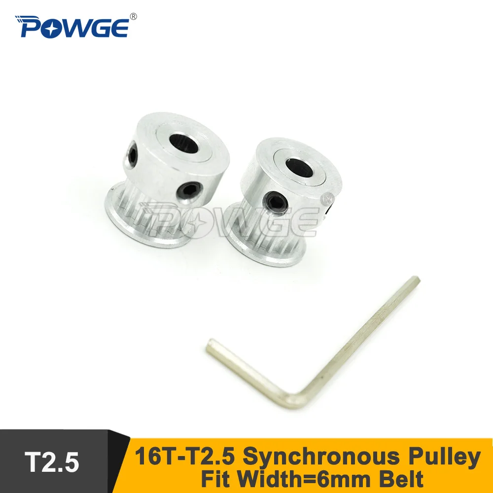 POWGE 16 dents T2.5 alésage de poulie de distribution 5/6/6.35/8mm adapté W = 6mm T2.5 courroie synchrone 16T 16 dents T2.5 engrenage de poulie trapézoïdale